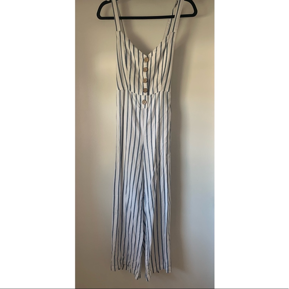 Beachy White and Blue Stripe Lightweight Jumpsuit